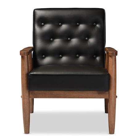 Baxton Studio Sorrento Black Faux Leather Upholstered Wooden Lounge Chair 122-6764